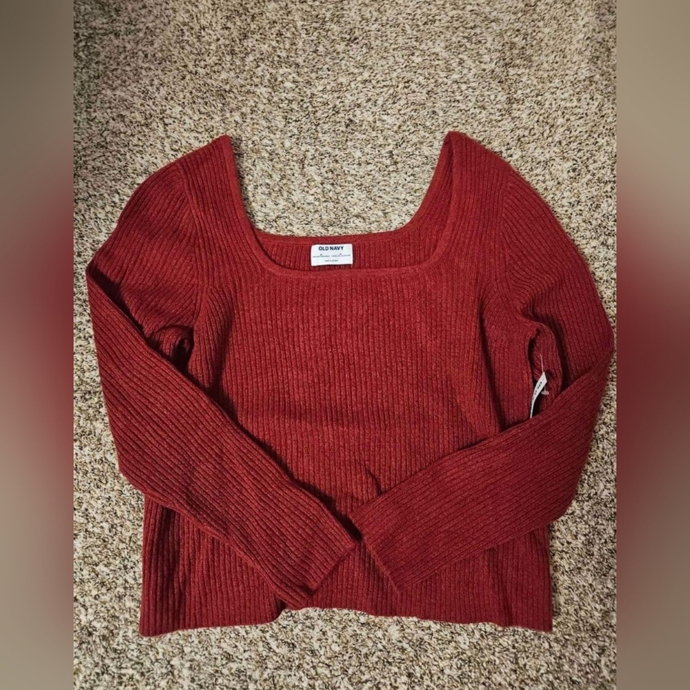 Old Navy Women's Square Neck Ribbed Knit Long Sleeve
